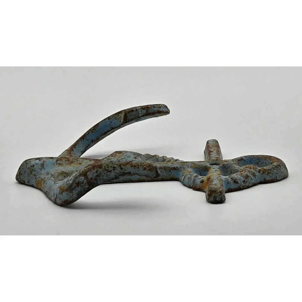 Anchor Wall Hook Cast Iron Nautical Rustic Blue‎ Coastal Sea Weathered Vintage